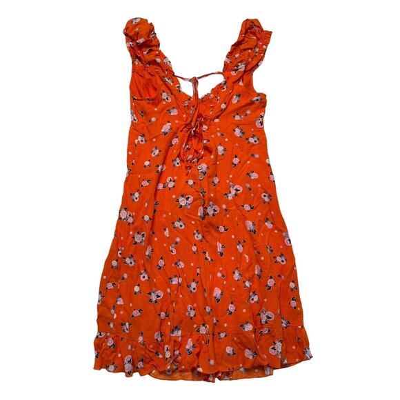 Free People Orange Citrus Print Mini Dress Linen Sundress Medium - Picture 13 of 13